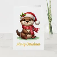 Adorable Christmas Otter  Foil Greeting Card