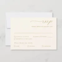 Delicate Gold Ivory Calligraphy Wedding Meal RSVP Card