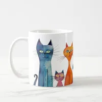 Cute Cats Watercolor Blue Orange Green Whimsical Coffee Mug