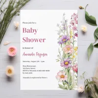 Floral pink purple girl Baby Shower Invitation