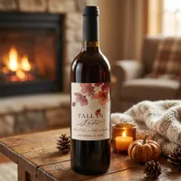 Rust Burgundy Autumn Floral Fall in Love Wedding Wine Label