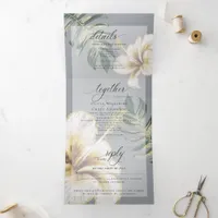 Yellow Ivory  Watercolor Hibiscus Foliage Wedding Tri-Fold Invitation