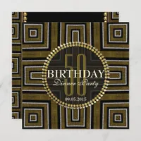 Art Deco Bronze Gold 50th Birthday Invitation