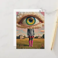 surreal art head in the clouds eyeball postcard
