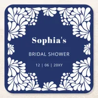 Mexican Blue Talavera Bridal Shower  Square Paper Coaster