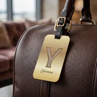 Glam Gold Diamond Monogram Initial Letter Y Luggage Tag