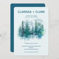 Cute Modern Watercolor Forrest Landscape Wedding Invitation