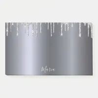 Silver glitter drip name script post-it notes