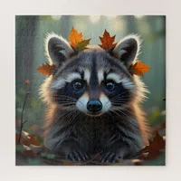 Cute Raccoon in Fall Leaves   Jigsaw Puzzle