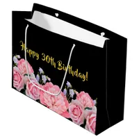 30th birthday black pink florals  large gift bag