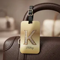 Glam Gold Diamond Monogram Initial Letter K Luggage Tag