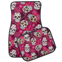 Sugar Skulls and Swirls Rose Red ID725 Car Floor Mat