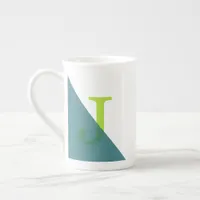 Geometric Monogram Teal Green Bone China Mug