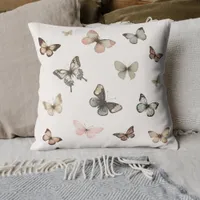 Cute Neutral Butterflies, Muted Tones Pale Pink Throw Pillow