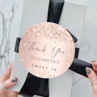 Sweet 16 rose gold thank you classic round sticker