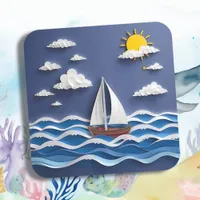 Sailboat and Sunshine | Paper Quilling  Square Sticker