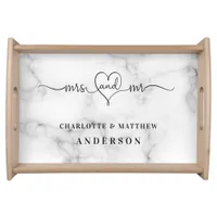 Marble white names mr mrs elegant newly weds serving tray