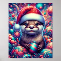 Adorable Festive Christmas Otter Poster