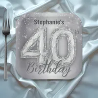 Sparkling Chic Silver G|am Gemstone 40th Birthday Paper Plates