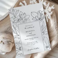 Hand Drawn Floral Elegant Script Botanical Wedding Invitation