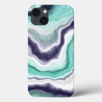 Turquoise, Blue and White Marble  iPhone 13 Case