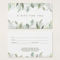 Rustic Watercolor Greenery Business Gift Card