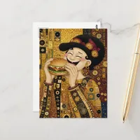 A Joyful Lady With A Cheeseburger Postcard