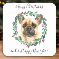 French Bulldog Elegant Dog Merry Christmas Square Sticker