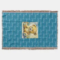 Watercolor Illustration Teddy Bear Personalized Throw Blanket