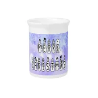 Merry Christmas Snow People Font, Blue Tint Snow Drink Pitcher