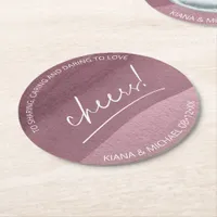 Calligraphy Wedding Cheers Mauve ID771 Round Paper Coaster