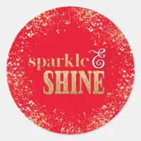 Sparkle Shine Gold typography Confetti Holiday Red Classic Round Sticker