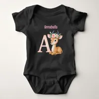 Whimsical Cute Watercolor Letter A Animal Nursery  Baby Bodysuit
