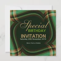 v2. Green Gold Tartan Square Invitation