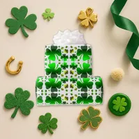 Green Shamrock Pattern White Wrapping Paper