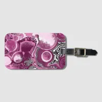 Pink, Magenta and Black Fluid Art Pour Painting Luggage Tag