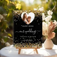 Guest book wedding black gold photo heart