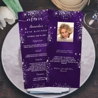 Birthday Menu purple silver glitter photo fun fact