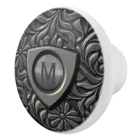 Embossed Metal Shield Monogram ID139 Ceramic Knob