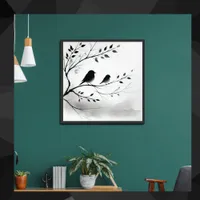 Simple Black and White Birds Perching in Trees |  Framed Art