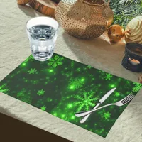 Deep Green & Bright Snowflakes Woven Cotton Cloth Placemat