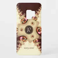 Chocolate + Cream Fractal Lace Monogram Initials Case-Mate Samsung Galaxy S9 Case