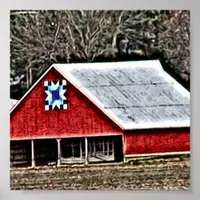 Red Barn Quilt Digital Painting Poster