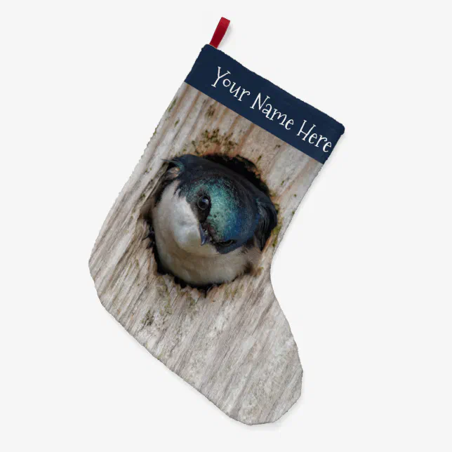 Tree Swallow Songbird in Nestbox Large Christmas Stocking