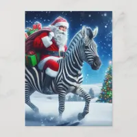 Fantasy Santa and a Zebra Postcard