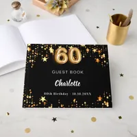 60th Birthday black gold stars Guest Book