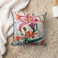 Lily Flowers in Vibrant Colors on Light Background Throw Pillow