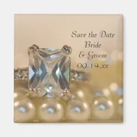 Princess Diamond Ring Pearls Wedding Save the Date Magnet