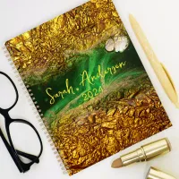 Stylish Chic Gold Metallic Foil Green Year 2024 Planner