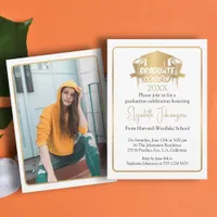 Modern Trendy Script gold Photo Graduation  Invitation